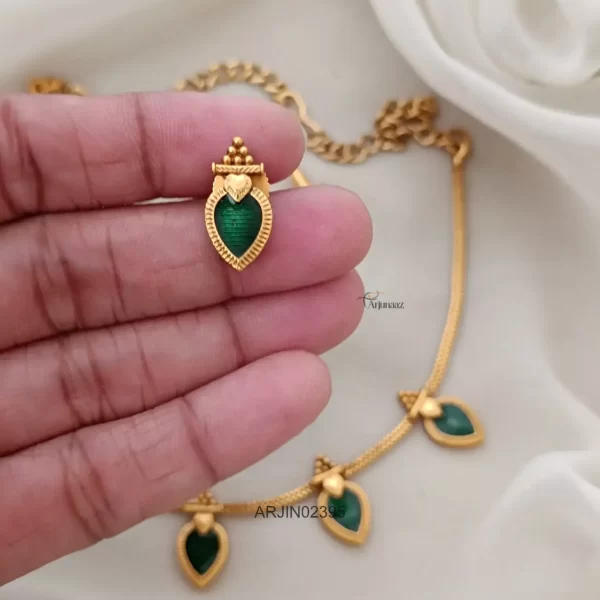 Enamel Green Color Leaf Palakka Necklace