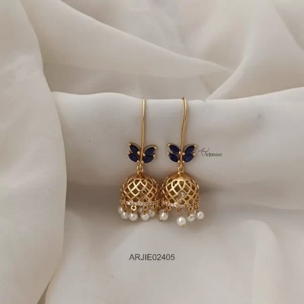Antique Matte Blue Stone Hook Drop Jhumkas