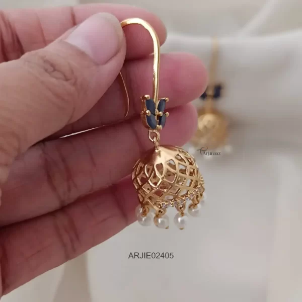 Antique Matte Blue Stone Hook Drop Jhumkas