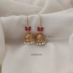 Antique Matte Ruby Stone Hook Drop Jhumkas