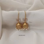 Antique Matte White Stone Hook Drop Jhumkas