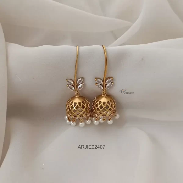 Antique Matte White Stone Hook Drop Jhumkas