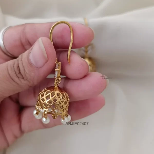 Antique Matte White Stone Hook Drop Jhumkas