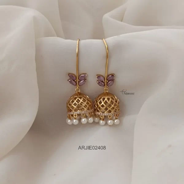 Antique Matte Grey Stone Hook Drop Jhumkas