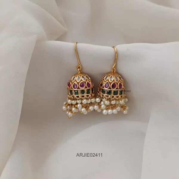 Antique Matte Multi Stone Hook Drop Jhumkas