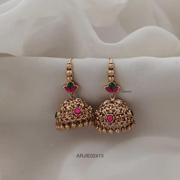 Trendy Jadau Kundan Hook Drop Jhumkas