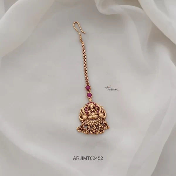 Gold Beads Lakshmi Maang Tikka