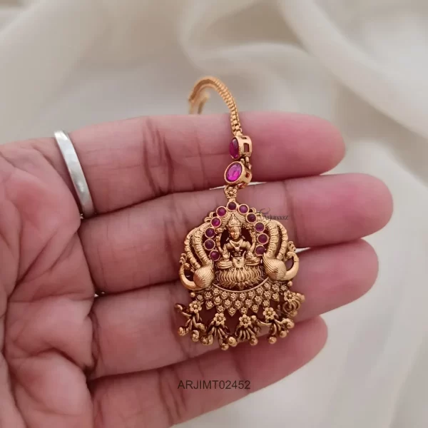 Gold Beads Lakshmi Maang Tikka