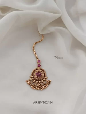 Matte Finish Floral Ruby Maang Tikka