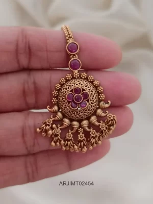 Matte Finish Floral Ruby Maang Tikka