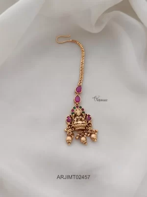 Matte Finish Ruby & Green Maang Tikka