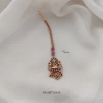 Matte Finish Ruby & Green Lakshmi Maang Tikka