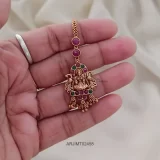 Matte Finish Ruby & Green Lakshmi Maang Tikka