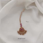 Golden Beads Ruby Maang Tikka