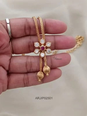 Simple Chain with Ruby and White Stone Pendant