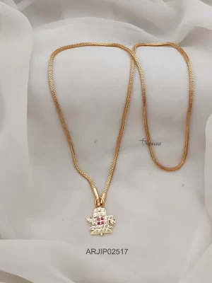 One Gram Gold Shiva Linga Ruby and White Pendant Dollar Chain