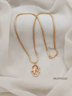 One Gram Gold Ruby and White Vinayaka Pendant Chain