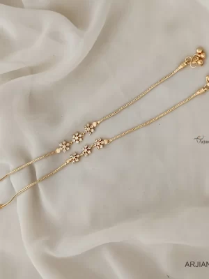 White Stone Floral One Gram Gold Anklets
