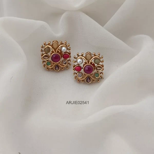 Trendy Square Shape Navarathna Stud Earrings