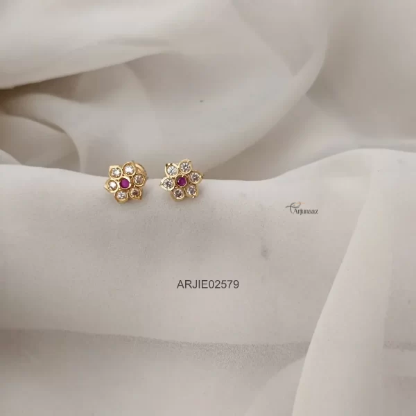 Ruby & White Stone Screw Back Earrings