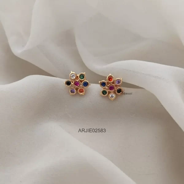 Simple Multi Stone Screw Back Earrings