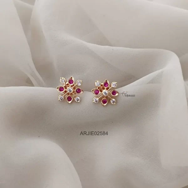 Simple Ruby & White Screw Back Earrings