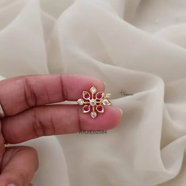 Simple Ruby & White Screw Back Earrings
