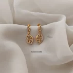 Leaf Design White Stone Screw Back Earrings