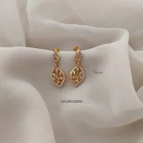 Leaf Design White Stone Screw Back Earrings