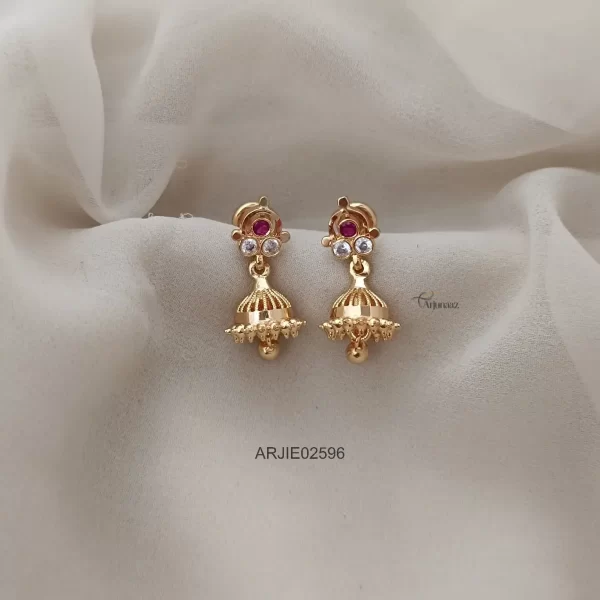 Ruby & White Small Screw Back Jhumka Earrings