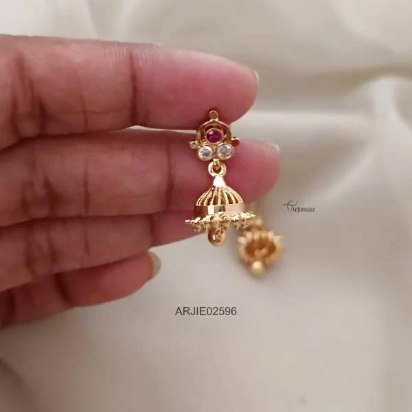 Ruby & White Small Screw Back Jhumka Earrings