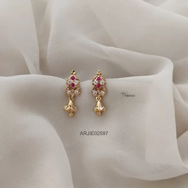 Ruby & White Stone Mini Jhumkas