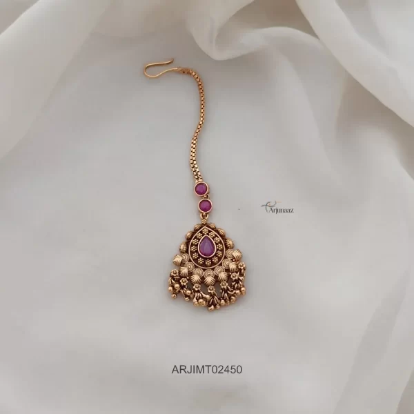 Elegant Ruby Gold Beads Maang Tikka