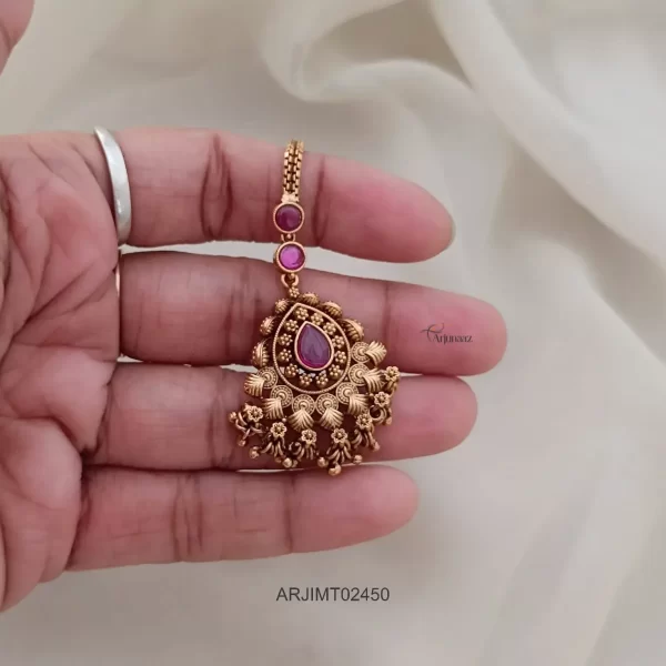 Elegant Ruby Gold Beads Maang Tikka