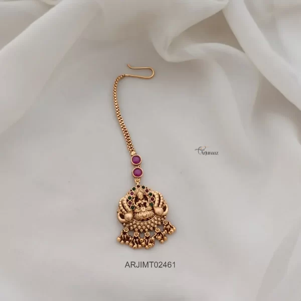 Ruby & Green Golden Beads Maang Tikka