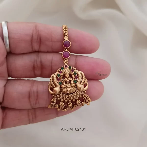 Ruby & Green Golden Beads Maang Tikka
