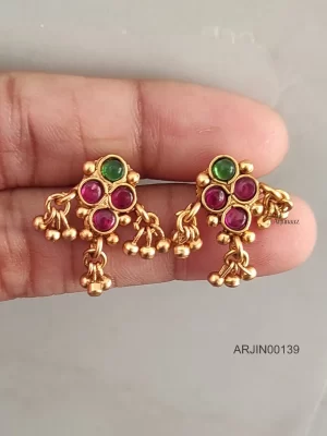 Traditional Pink & Green Stone Attigai Necklace