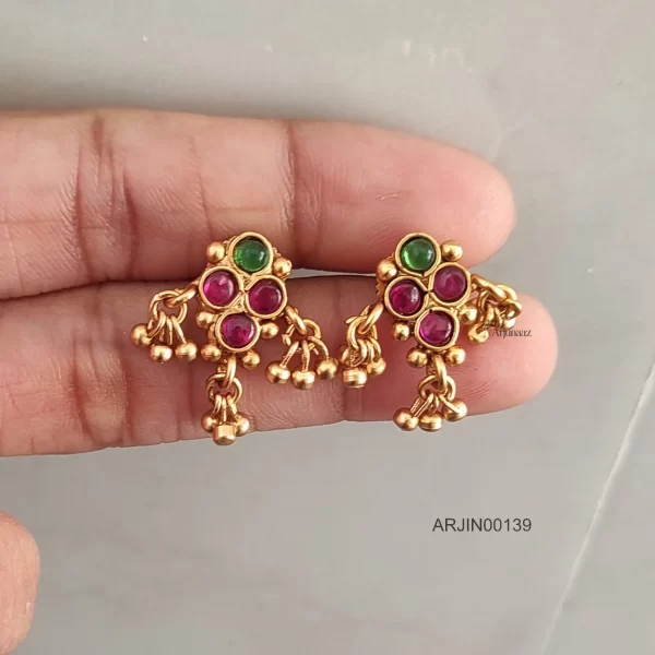 Traditional Pink & Green Stone Attigai Necklace
