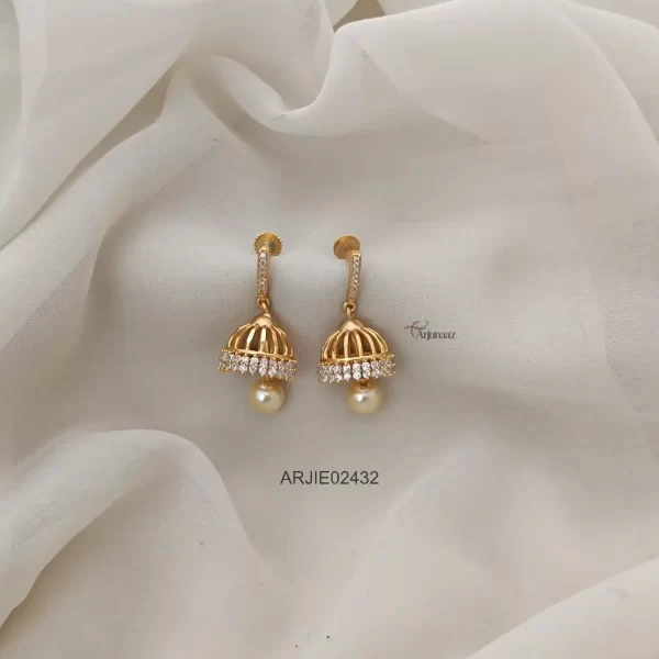 White Stone Screw Back Jhumkas