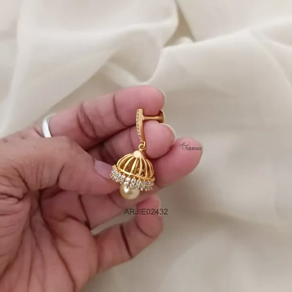 White Stone Screw Back Jhumkas