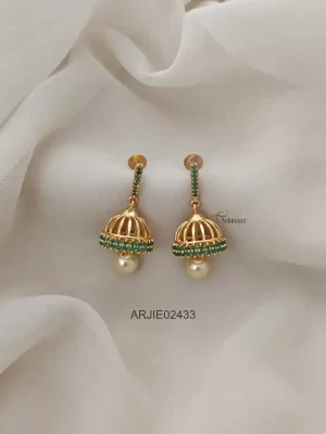 Green Stone Screw Back Jhumkas
