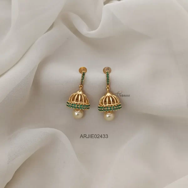 Green Stone Screw Back Jhumkas