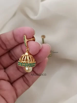 Green Stone Screw Back Jhumkas