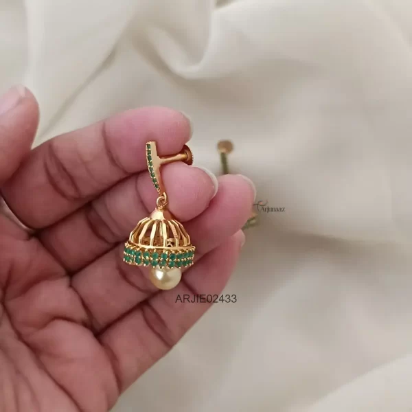 Green Stone Screw Back Jhumkas