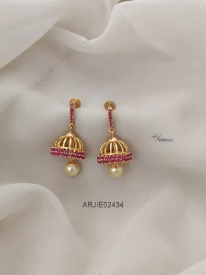 Ruby Stone Screw Back Jhumkas