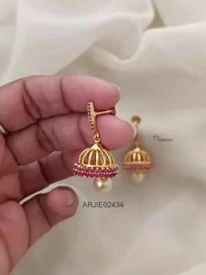 Ruby Stone Screw Back Jhumkas