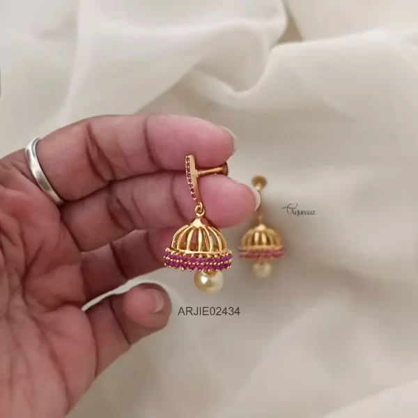 Ruby Stone Screw Back Jhumkas