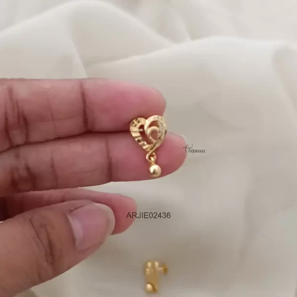One Gram Gold Heart Screw Back Earrings