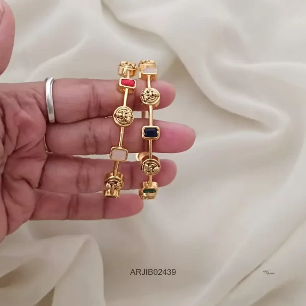Matte Finish Temple Multi Stone Bangles