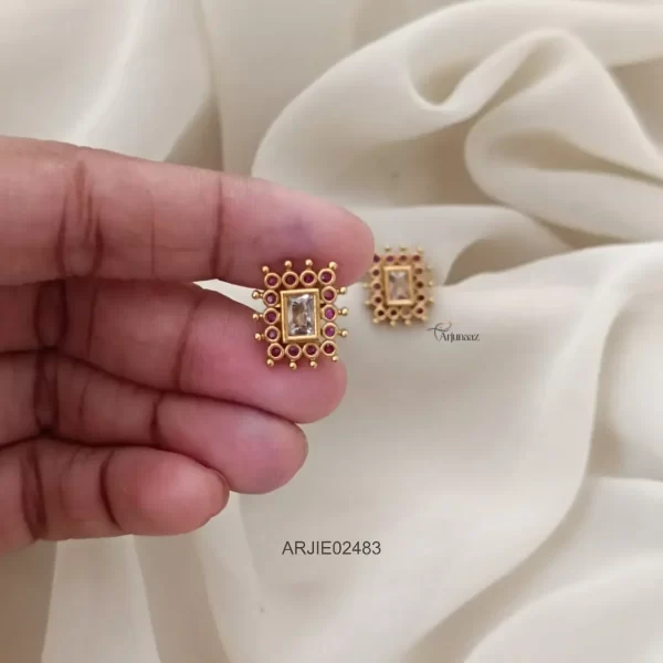 Ruby & White Rectangle Earrigns